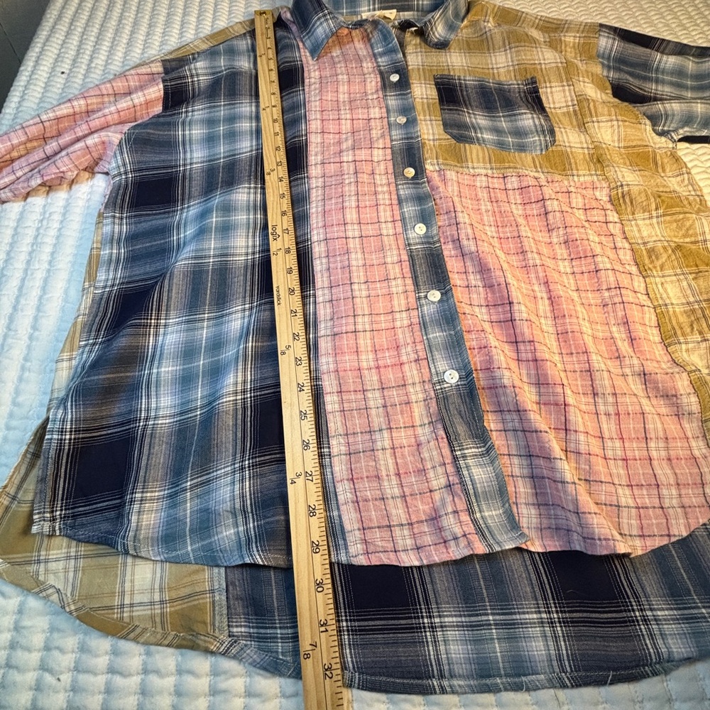 ee:some‎ Patchwork Plaid Button Down Shirt 1XL Ov… - image 7